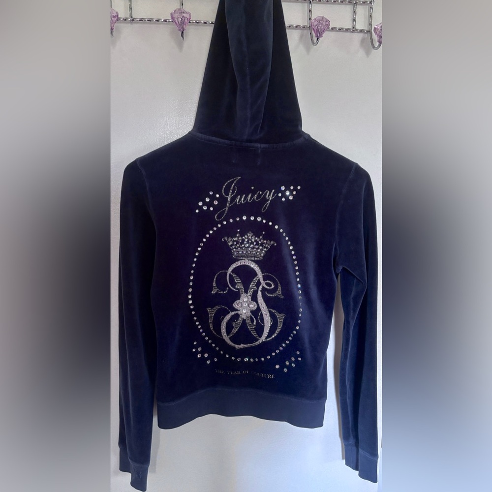 Juicy Couture Black Velour Rhinestone Logo Hoodie